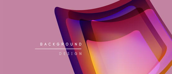 Abstract design features layered shapes, vibrant colors. Pink background complements purple, orange gradients. Text reads background design.