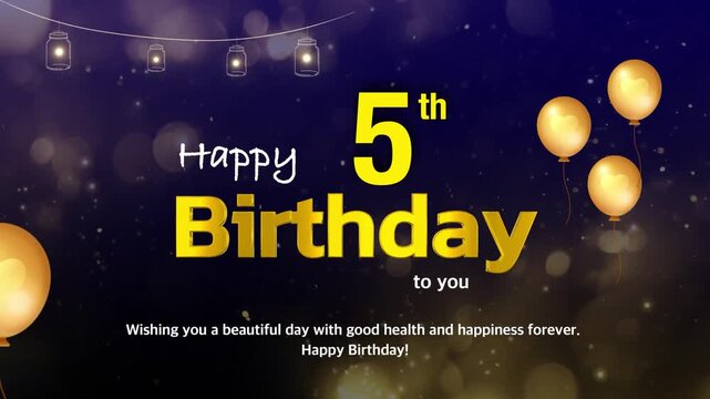5th Birthday Wishes Greeting Card Template &ndash; Golden Text with Bokeh Lights, Celebration Background 