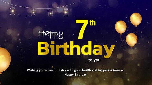 7th Birthday Wishes Greeting Card Template &ndash; Golden Text with Bokeh Lights, Celebration Background | 4K Birthday Wishes Video Template