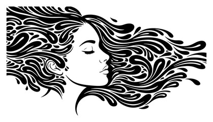 Beautiful Woman Profile with Flowing Abstract Hair Vector Illustration