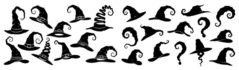 Big Collection of Witch Hat Silhouettes for Halloween Decoration and Costume Design