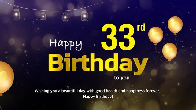 33rd Birthday Wishes Greeting Card Template &ndash; Golden Text with Bokeh Lights, Celebration Background | 4K Birthday Wishes Video Template