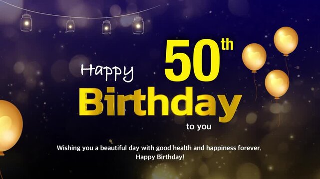 50th Birthday Wishes Greeting Card Template &ndash; Golden Text with Bokeh Lights, Celebration Background | 4K Birthday Wishes Video Template