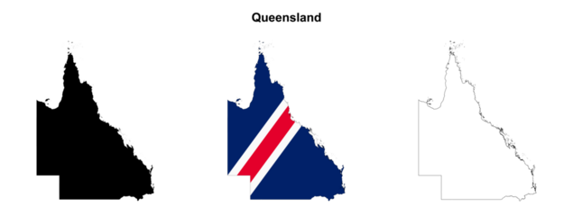 Transparent Queensland outline map set