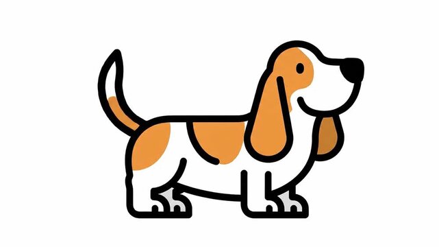 Animated Basset Hound Dog Cartoon Style Loop Animation with Varying Tail Movements, Cheerful and