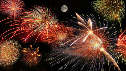 Fireworks and moon 