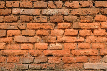 Grunge background of corroded red brick wall. Natural abstract pattern and texture. For graphic design, 3D rendering and banners