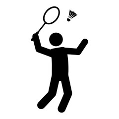 Badminton Player Silhouette Hitting Shuttlecock with Racket