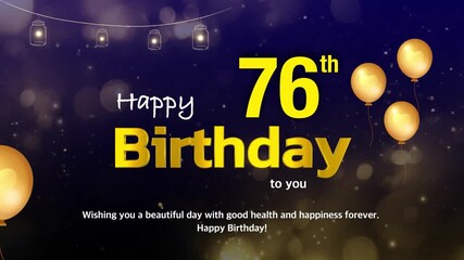 76th Birthday Wishes Greeting Card Template – Golden Text with Bokeh Lights, Celebration Background | 4K Birthday Wishes Video Template