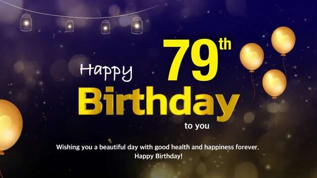 79th Birthday Wishes Greeting Card Template &ndash; Golden Text with Bokeh Lights, Celebration Background | 4K Birthday Wishes Video Template