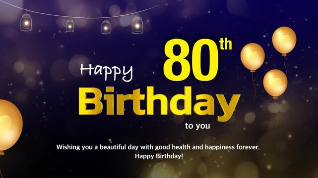 80th Birthday Wishes Greeting Card Template &ndash; Golden Text with Bokeh Lights, Celebration Background | 4K Birthday Wishes Video Template