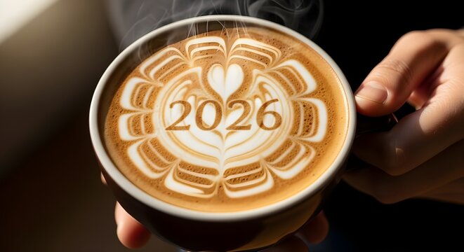 Latte art with 2026 year for new year celebration