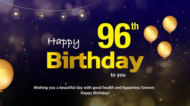 96th Birthday Wishes Greeting Card Template &ndash; Golden Text with Bokeh Lights, Celebration Background | 4K Birthday Wishes Video Template