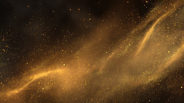 Magical gold dust mist on a midnight backdrop for an elegant abstract background
