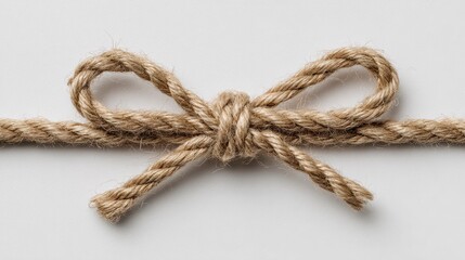 Minimal still life: twine with bow, textured craft rope on white backdrop