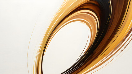 Ffowing watercolor texture with crisp white space, golden-brown streak, and expressive brush marks - abstract art