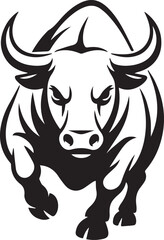 Monochrome Vector Graphic of a Muscular Bull in Mid-Jump