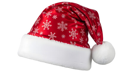 Festive red santa hat with snowflake pattern on a black background