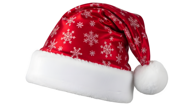 Festive red santa hat with snowflake pattern on a black background