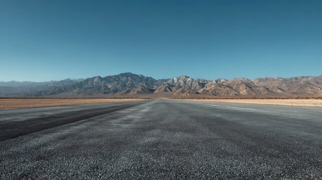 Minimalist panorama: broad asphalt highway and open terrain beneath bright daylight
