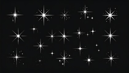 Many sparkling star shapes with varying points and sizes on a plain dark backdrop, clean design