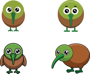 Set of Four Cute Cartoon Kiwi Birds Vector Illustration