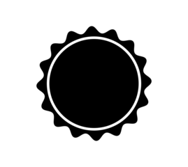 Black circular badge with sunburst edges on transparent background for labels, stamps, stickers, seals, and retro graphic design elements