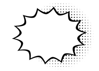 White comic starburst outline frame with halftone dots for labels, stickers and retro pop art design