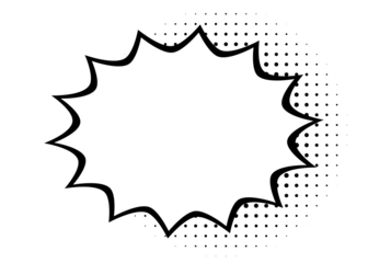 White comic starburst outline frame with halftone dots for labels, stickers and retro pop art design