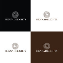 Elegant Henna Art Logo - Floral Line Art Mandala Badge Vector