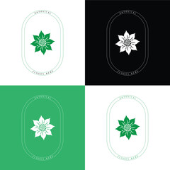 Minimalist Botanical Flower Logo - Abstract Green Eco Nature Badge