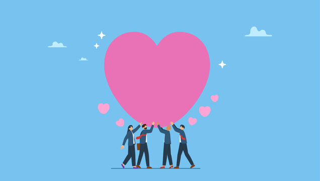 Diverse business people hold lovely heart with gratitude and thankful. Gratitude, thankful or appreciation, kindness or support to success together, charity or volunteer, sharing feeling or help.