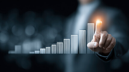 Business person touching virtual growing bar chart