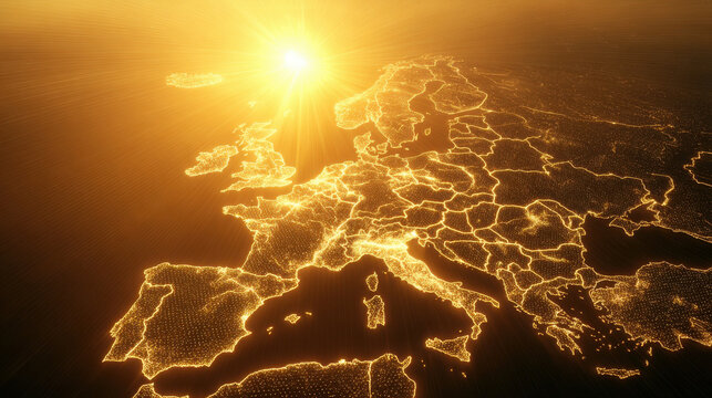 Europe map global network connection glowing cities