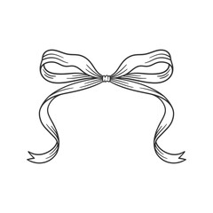 Coquette bow black, line art drawing. Hand drawn illustration of vintage tied ribbon. Wedding, birthday gift sketch in retro style. Cute girly vector illustration. Doodle lace.