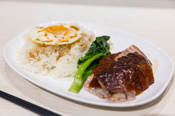 Cantonese roasted duck served with rice dish