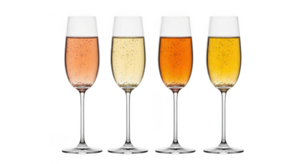 Collection of champagne glasses isolated on transparent background