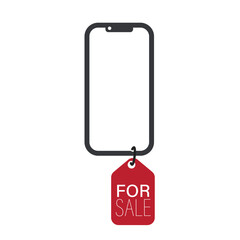 Isolated phone icon with red price tag labeled “FOR SALE”, symbol of smartphone sale, gadget available on market.