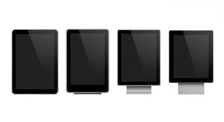 Four modern tablet computers isolated on transparent background