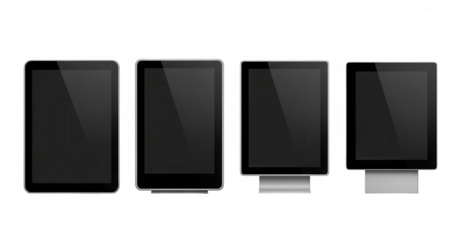 Four modern tablet computers isolated on transparent background