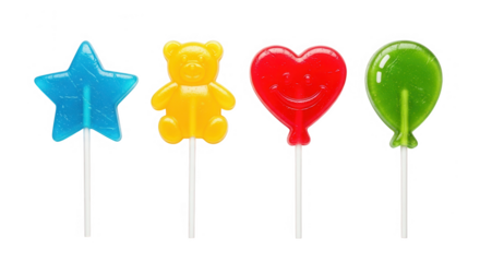 Four colorful lollipops isolated on transparent background