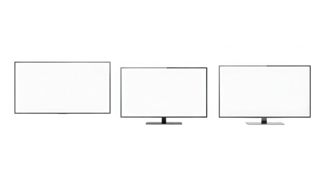 Three modern flat screen televisions isolated on transparent background