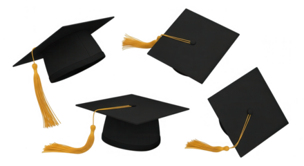 Group of graduation caps isolated on transparent background