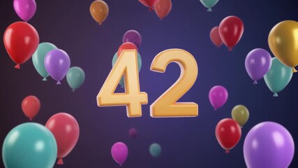 Number 42 surrounded by balloons. Festive video for birthday or anniversary party