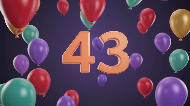 Number 43 surrounded by balloons. Festive video for birthday or anniversary party