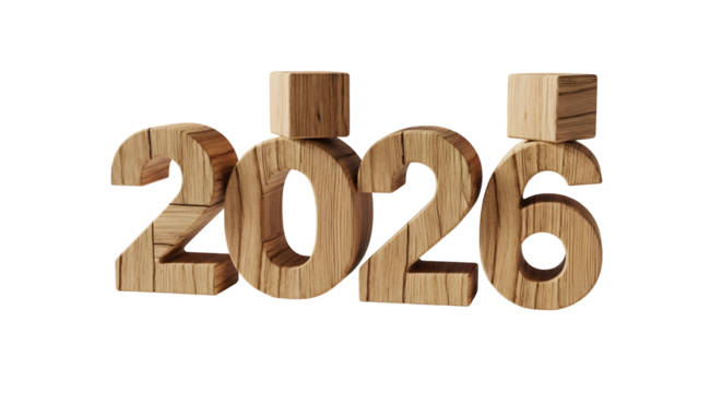 Wooden Numbers 2026 Showing A Futuristic Vision Representing New Opportunities And Innovation