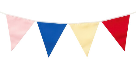 Colorful triangular bunting flags isolated on transparent background