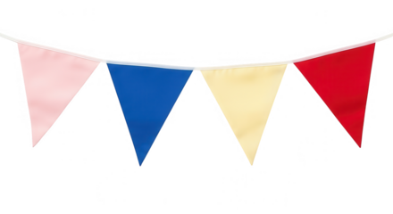 Colorful triangular bunting flags isolated on transparent background