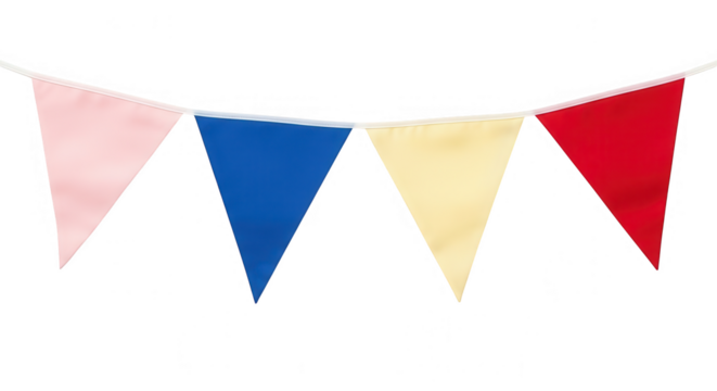 Colorful triangular bunting flags isolated on transparent background