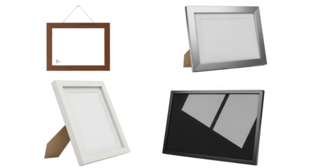 Four different picture frames isolated on transparent background